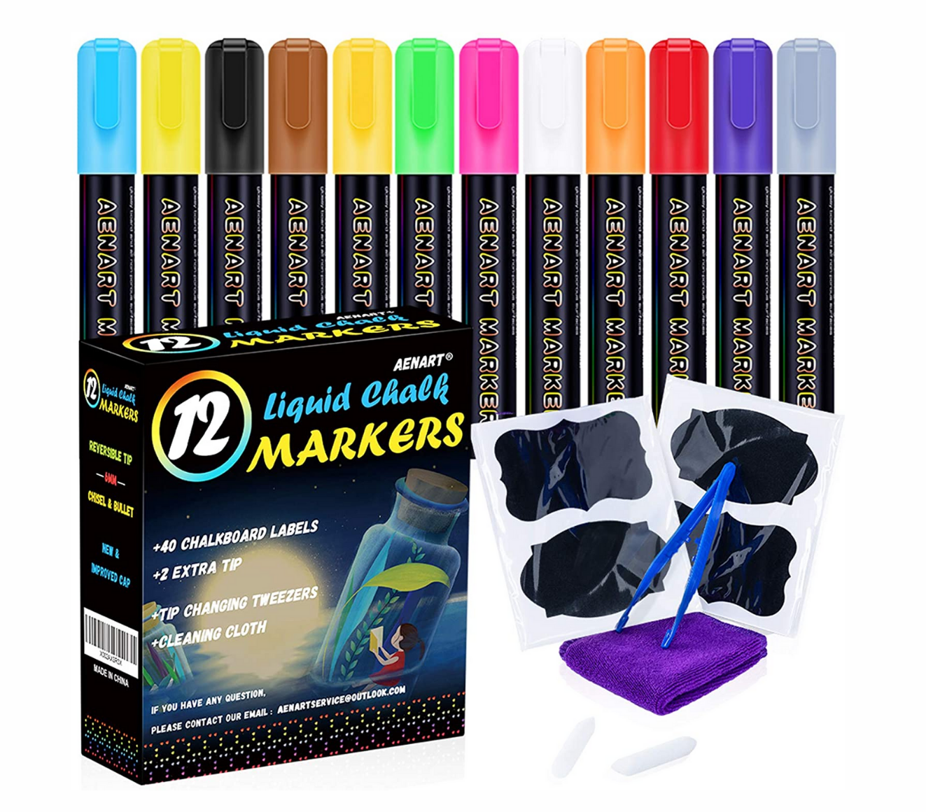 Marcadores de tiza líquida – 24 colores lavables y de borrado en húmedo  para pizarra, letreros de pizarra, ventana de cristal, celebración de