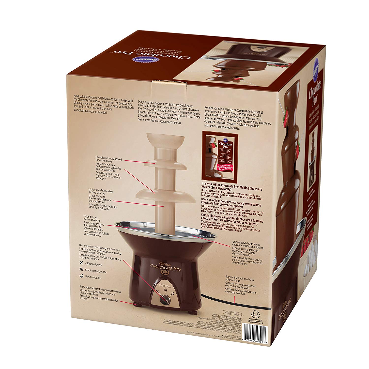  Wilton Fuente de chocolate Pro y fuente de fondue - Diseñada  para mantener el chocolate derretido para un fácil inmersión, 3 niveles, 16  pulgadas de alto, capacidad de 4 libras 