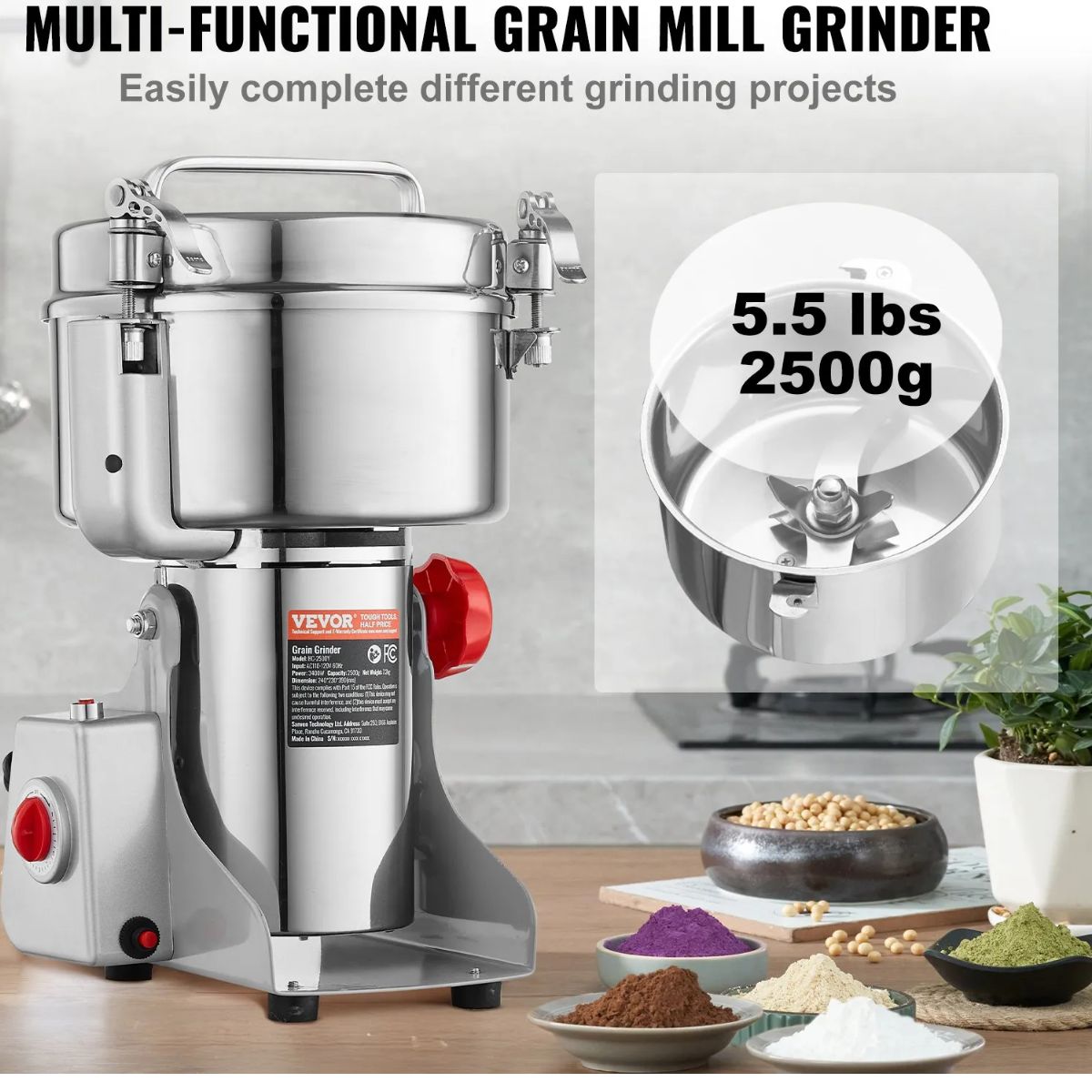 Cámara de molienda de 2500g de acero inoxidable de grado alimenticio. Higiene garantizada y repuestos disponibles.