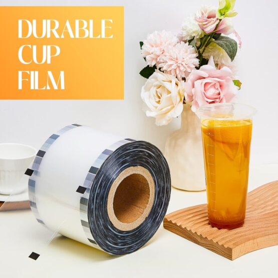 "Película selladora para tazas usada en negocios de bubble tea y jugos"