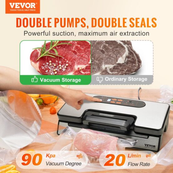 Detalle del sellado doble y hermético para máxima frescura de sus alimentos. Calidad Vevor.