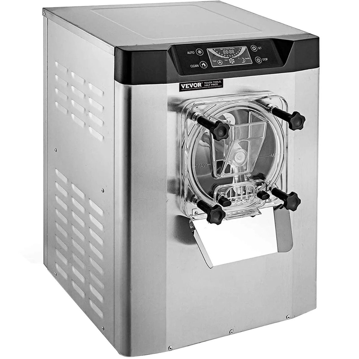 Tolva de ingreso para el mix de helado. Diseño que facilita la adición de ingredientes durante el batido