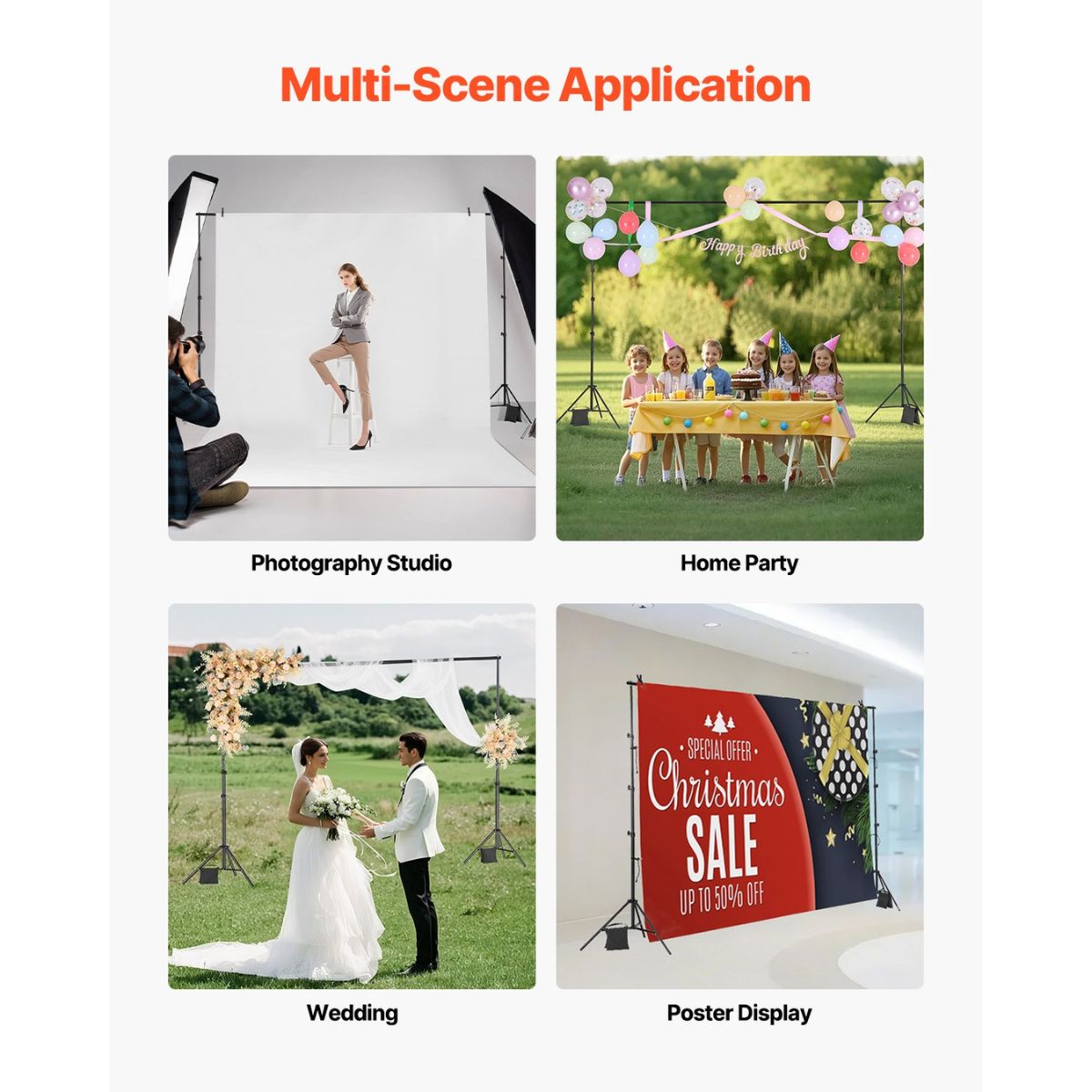 VEVOR Soporte de Fondo 10×10 ft – Backdrop Stand Ajustable para Fotografía y Eventos - Imagen 7
