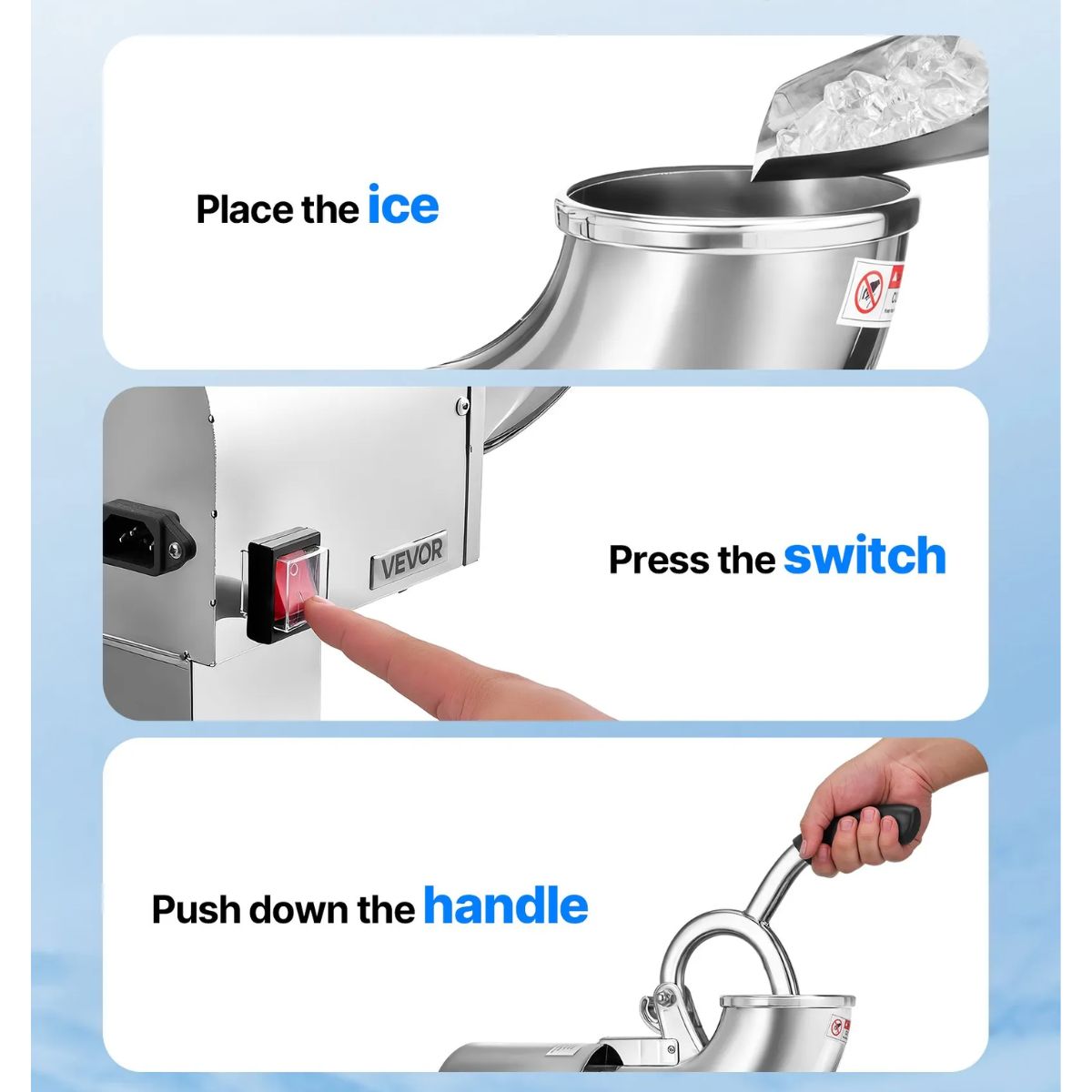 Tolva de carga amplia con tapa de seguridad. Operación segura y sencilla para su personal.