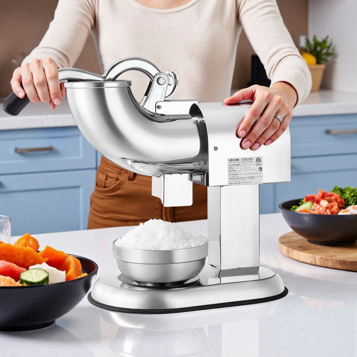 Sistema de doble cuchilla de acero inoxidable. Corte preciso para una textura de nieve perfecta