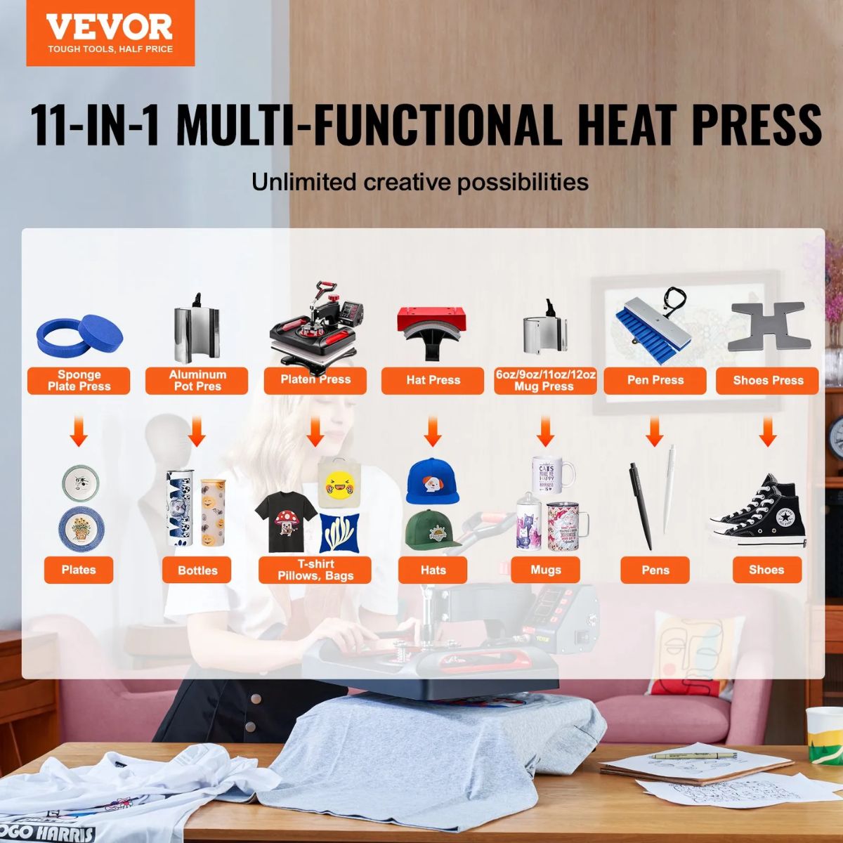 Prensa de calor con placa de transferencia